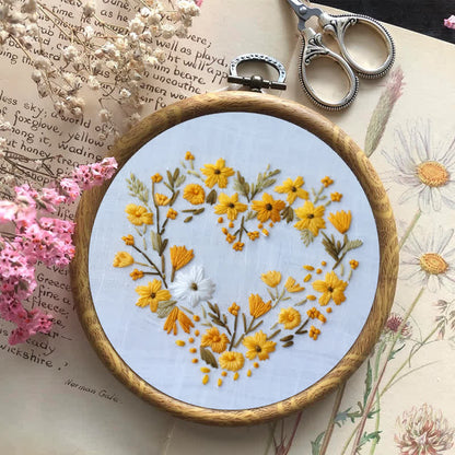 Rubbyoo Embroidery Kit - Orange Floral Heart Wreath