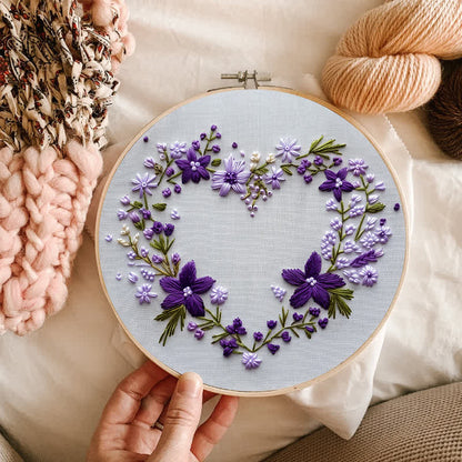 Rubbyoo Embroidery Kit - Purple Floral Heart Wreath