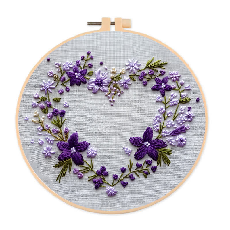 Rubbyoo Embroidery Kit - Purple Floral Heart Wreath