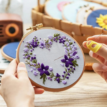Rubbyoo Embroidery Kit - Purple Floral Heart Wreath
