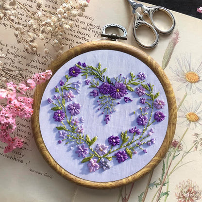 Rubbyoo Embroidery Kit - Purple Floral Heart
