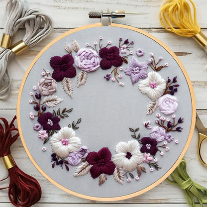 Rubbyoo Embroidery Kit - Purple Floral Wreath