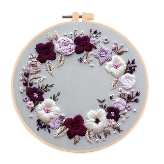 Rubbyoo Embroidery Kit - Purple Floral Wreath