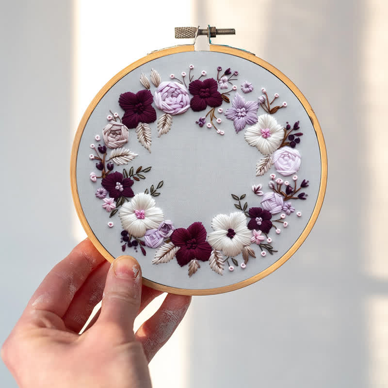 Rubbyoo Embroidery Kit - Purple Floral Wreath