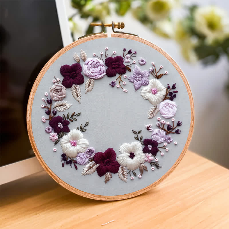Rubbyoo Embroidery Kit - Purple Floral Wreath