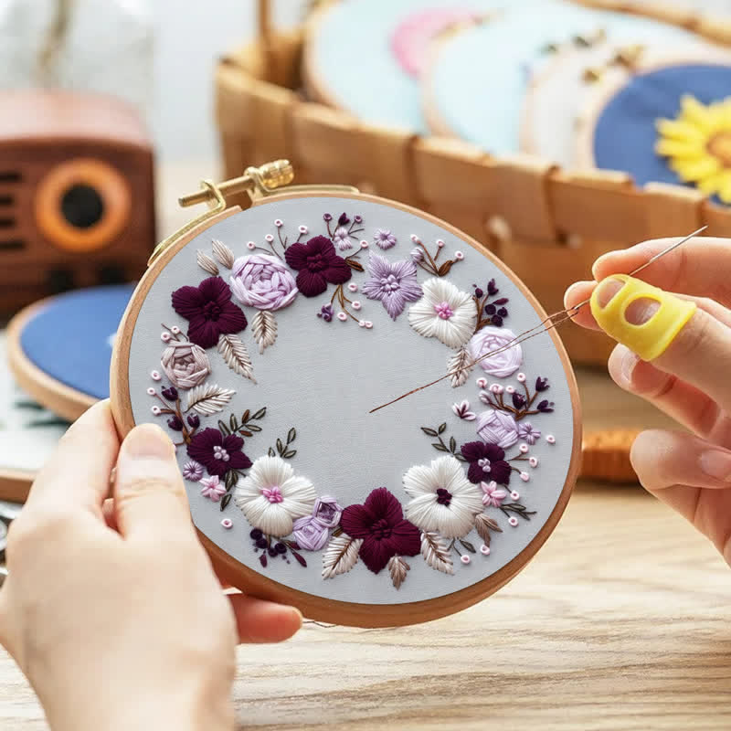 Rubbyoo Embroidery Kit - Purple Floral Wreath