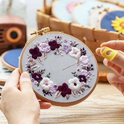 Rubbyoo Embroidery Kit - Purple Floral Wreath