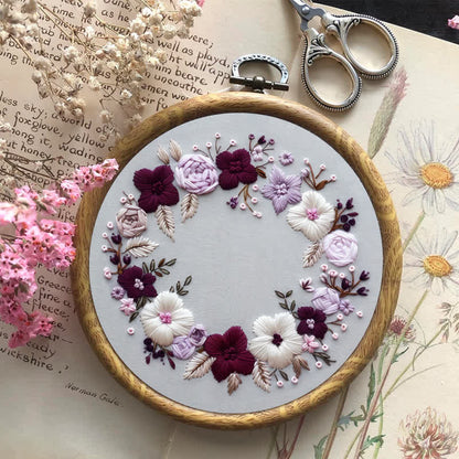 Rubbyoo Embroidery Kit - Purple Floral Wreath