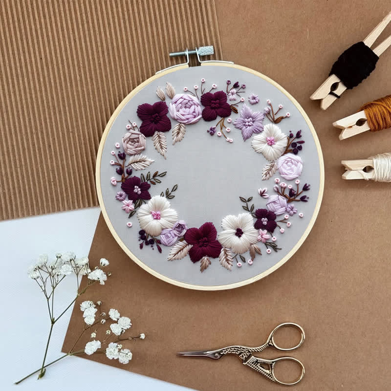 Rubbyoo Embroidery Kit - Purple Floral Wreath