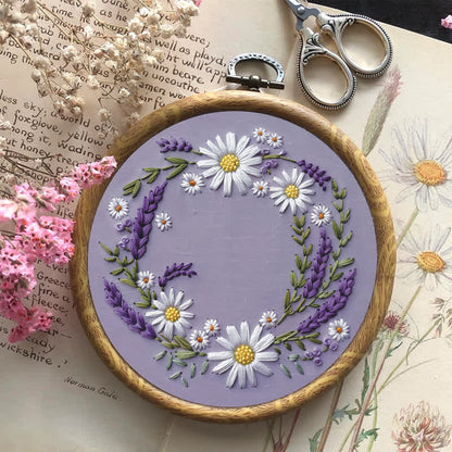 Rubbyoo Embroidery Kit - Purple and White Floral Wreath