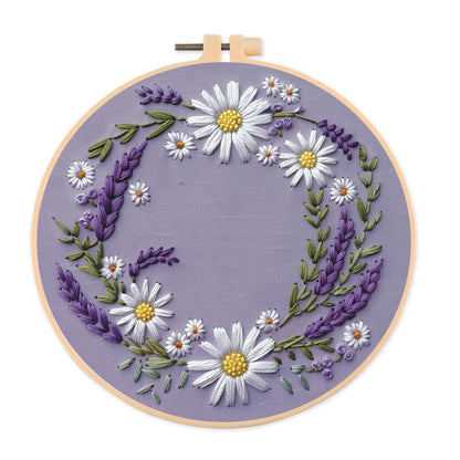 Rubbyoo Embroidery Kit - Purple and White Floral Wreath