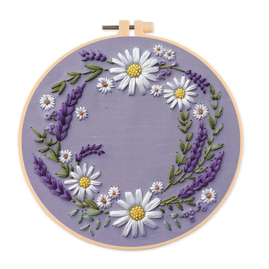 Rubbyoo Embroidery Kit - Purple and White Floral Wreath
