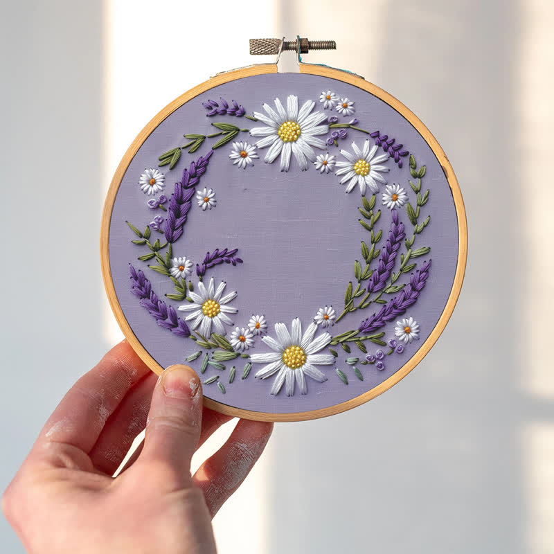 Rubbyoo Embroidery Kit - Purple and White Floral Wreath