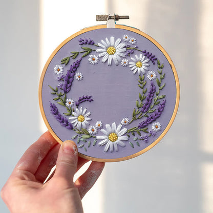 Rubbyoo Embroidery Kit - Purple and White Floral Wreath