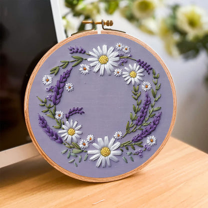 Rubbyoo Embroidery Kit - Purple and White Floral Wreath