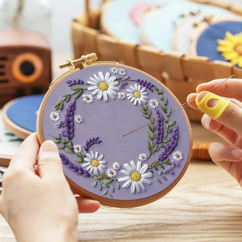 Rubbyoo Embroidery Kit - Purple and White Floral Wreath