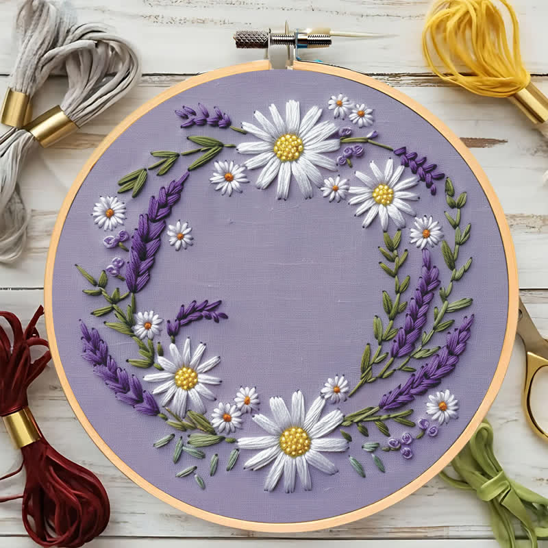 Rubbyoo Embroidery Kit - Purple and White Floral Wreath