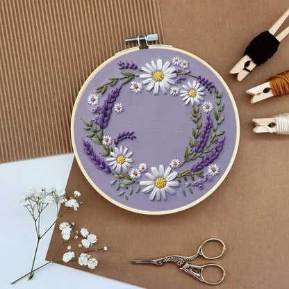 Rubbyoo Embroidery Kit - Purple and White Floral Wreath