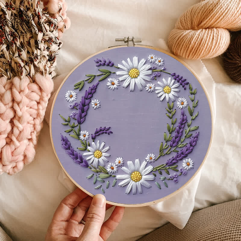 Rubbyoo Embroidery Kit - Purple and White Floral Wreath