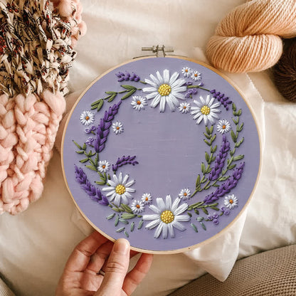 Rubbyoo Embroidery Kit - Purple and White Floral Wreath
