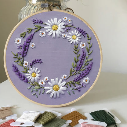 Rubbyoo Embroidery Kit - Purple and White Floral Wreath