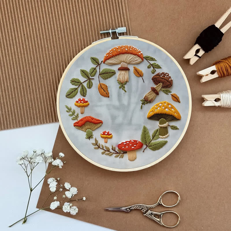 Rubbyoo Embroidery Kit - Mushroom wreath