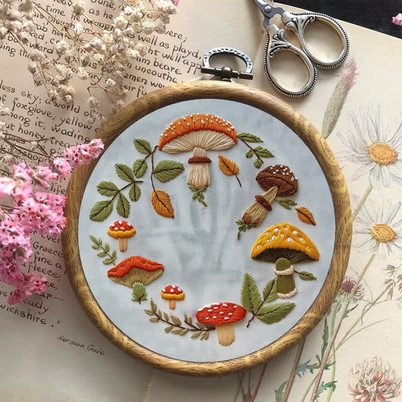 Rubbyoo Embroidery Kit - Mushroom wreath