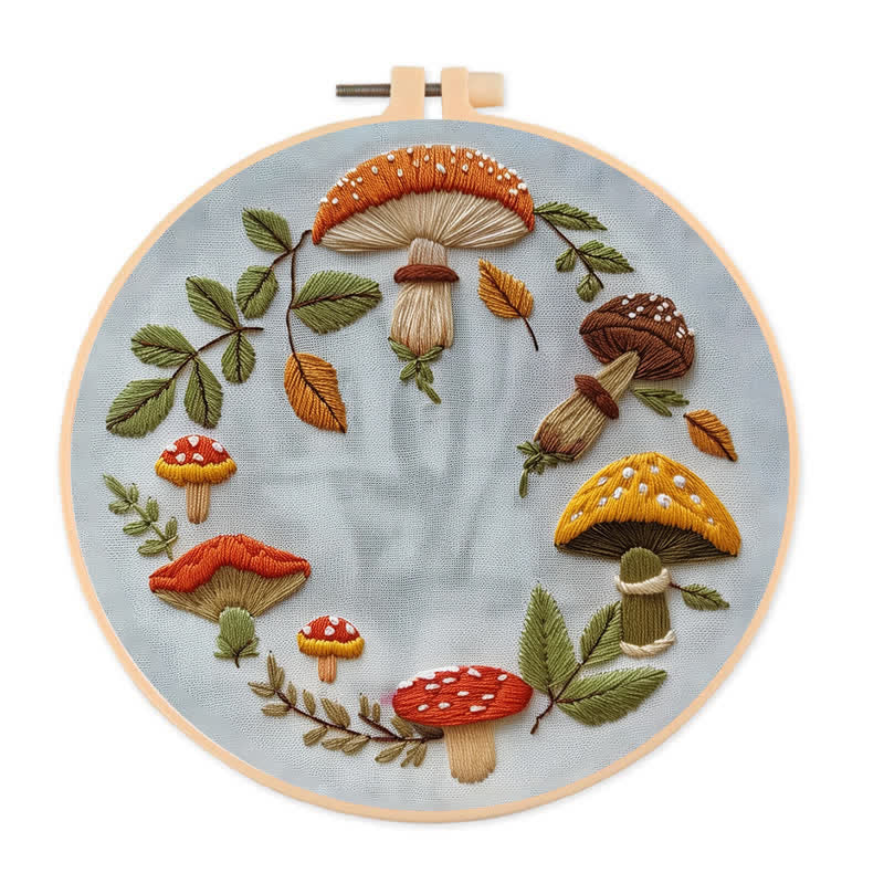 Rubbyoo Embroidery Kit - Mushroom wreath
