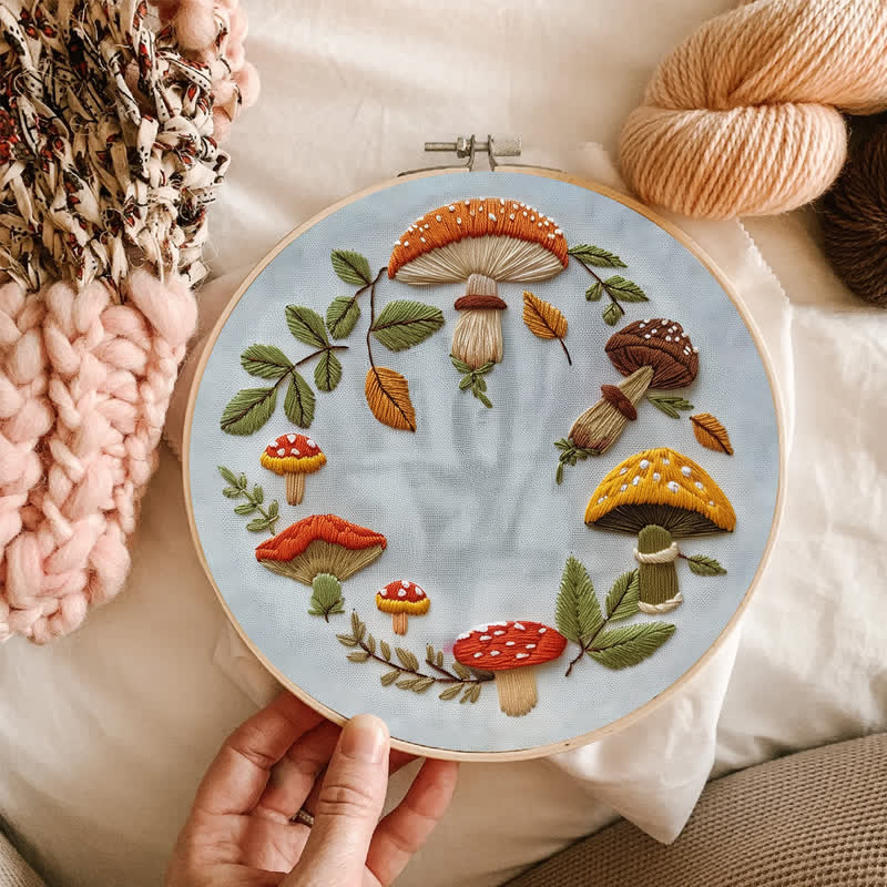 Rubbyoo Embroidery Kit - Mushroom wreath