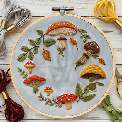 Rubbyoo Embroidery Kit - Mushroom wreath