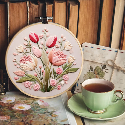 Rubbyoo Embroidery Kit - Garden Flower Handmade Tulips
