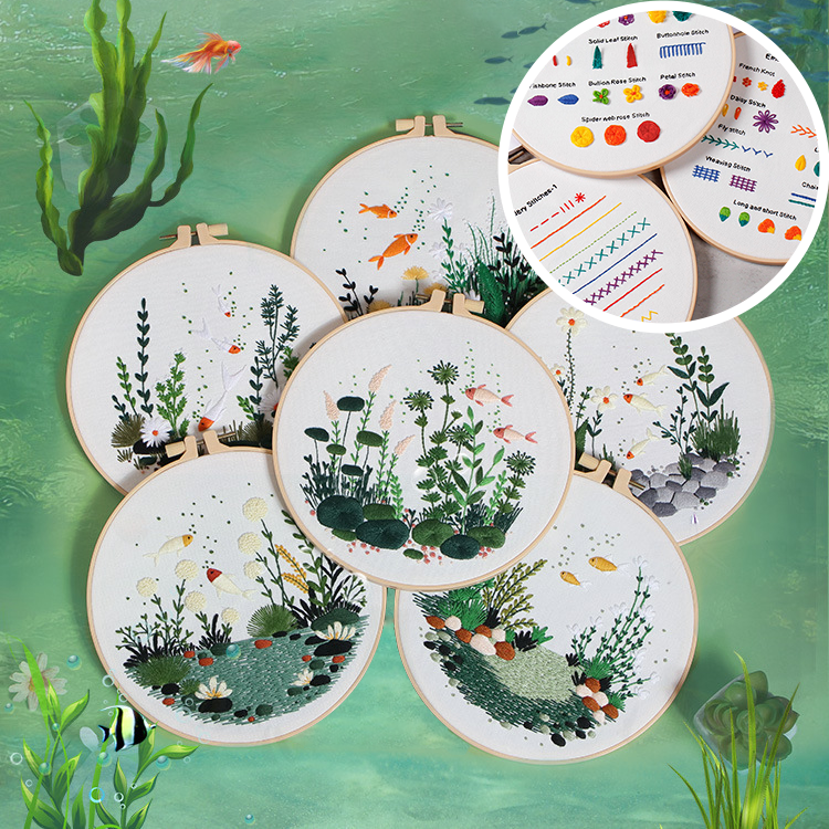UrCustomHUB “Garden Beneath the Water” Embroidery Kit: Where Fish, Ferns, and Flowers Come Alive