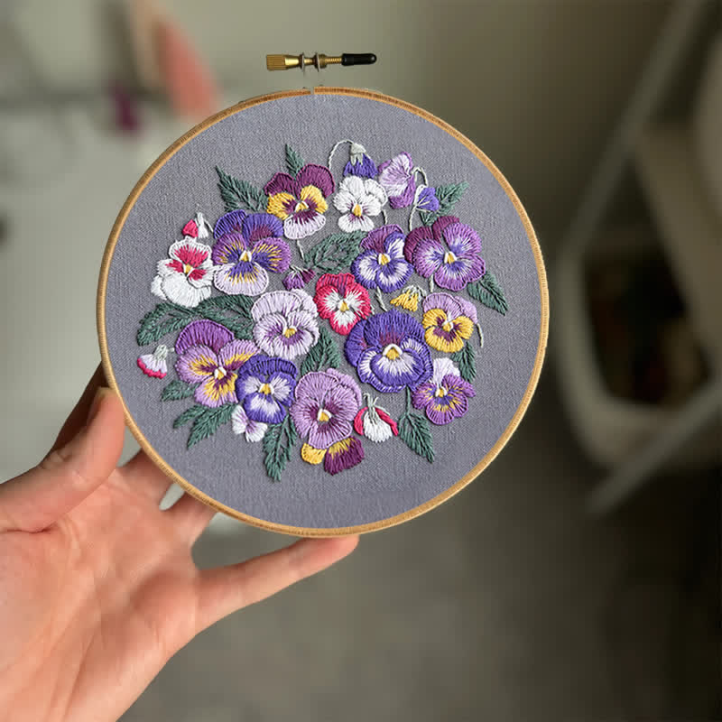 Rubbyoo Embroidery Kit - Pansies
