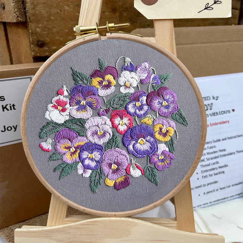 Rubbyoo Embroidery Kit - Pansies
