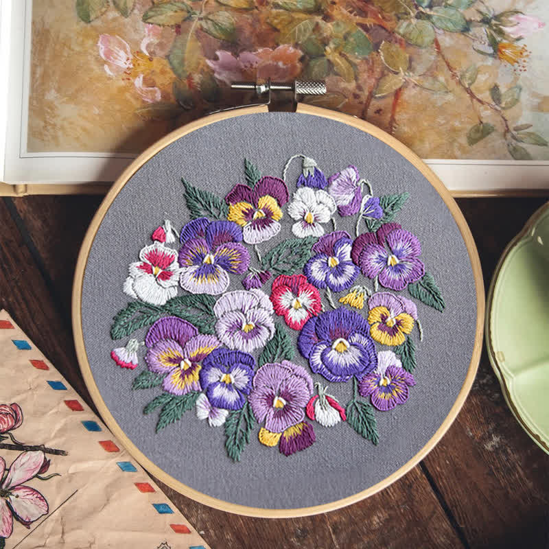Rubbyoo Embroidery Kit - Pansies