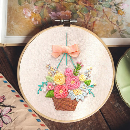 Rubbyoo Embroidery Kit - Basket Of Peonies