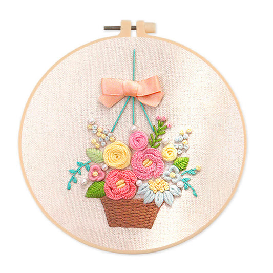 Rubbyoo Embroidery Kit - Basket Of Peonies