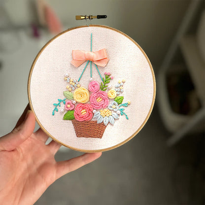 Rubbyoo Embroidery Kit - Basket Of Peonies