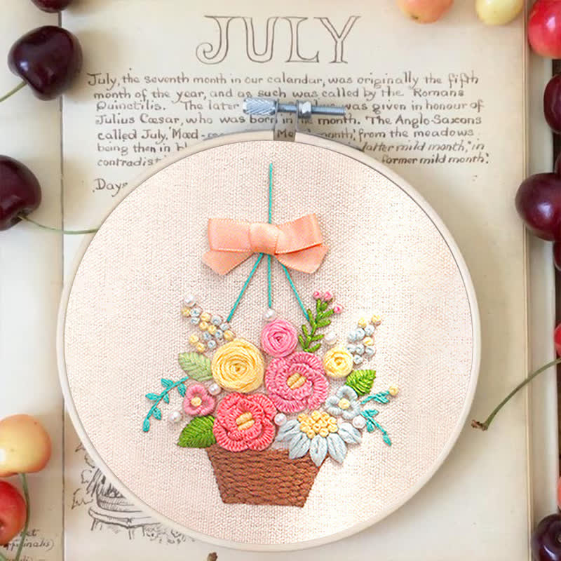 Rubbyoo Embroidery Kit - Basket Of Peonies