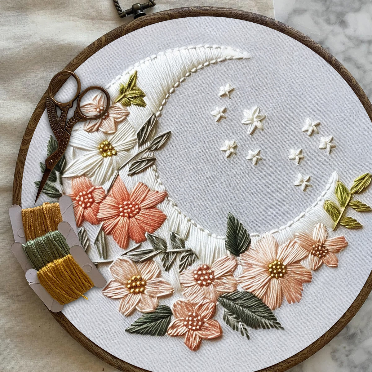 Rubbyoo Embroidery Kit-  Floral Moon