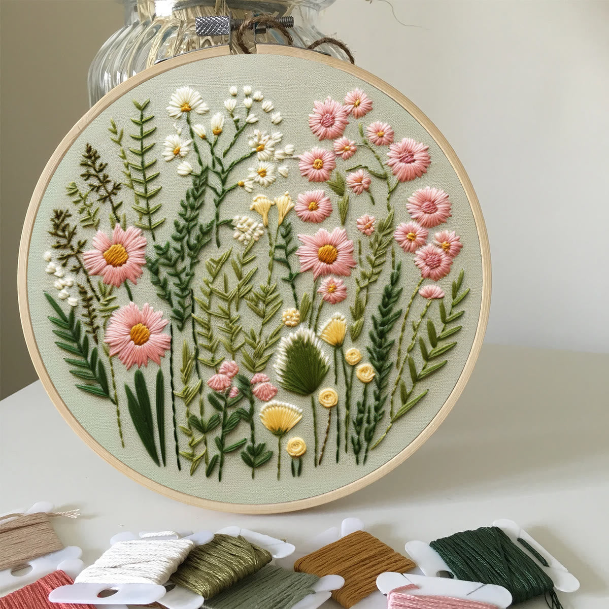 Rubbyoo Embroidery Kit- Simple Wildflowers Easy Embroidery Kit for Beginners | Wall Decor