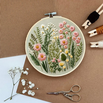 Rubbyoo Embroidery Kit- Simple Wildflowers Easy Embroidery Kit for Beginners | Wall Decor