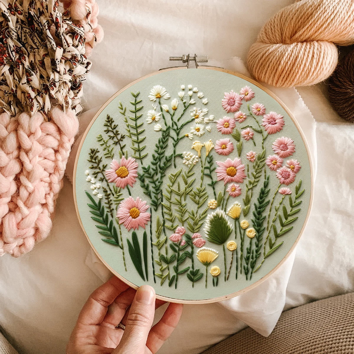 Rubbyoo Embroidery Kit- Simple Wildflowers Easy Embroidery Kit for Beginners | Wall Decor