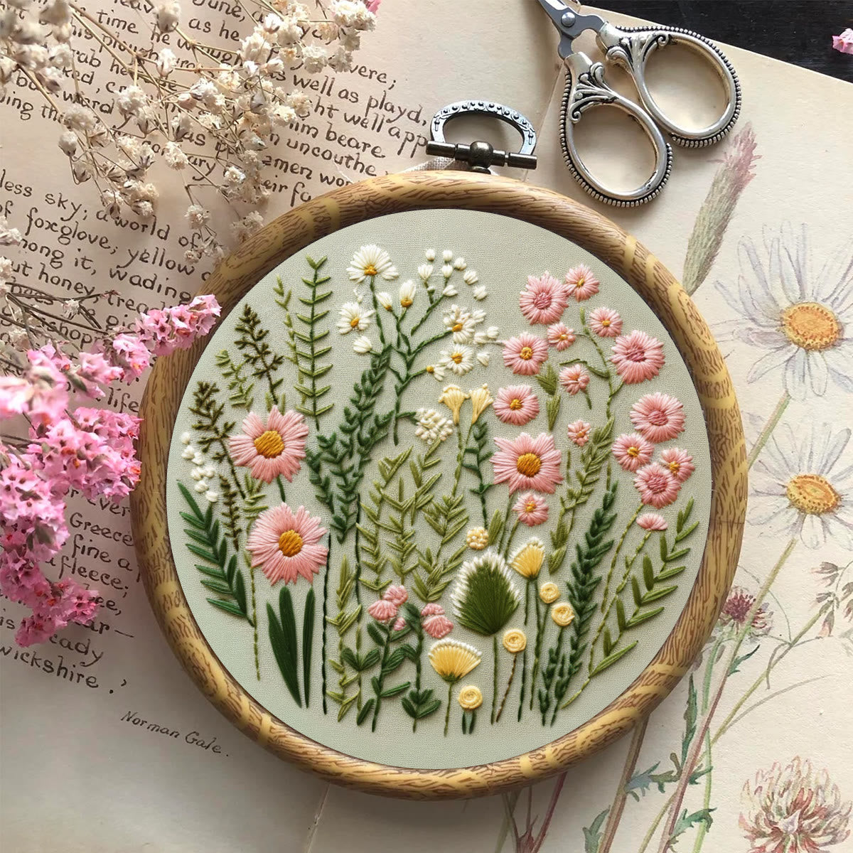 Rubbyoo Embroidery Kit- Simple Wildflowers Easy Embroidery Kit for Beginners | Wall Decor