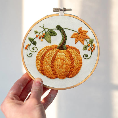 Rubbyoo Embroidery Kit- Pumpkin Easy  Embroidery Kit For Beginners | Cozy Crafts