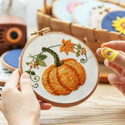 Rubbyoo Embroidery Kit- Pumpkin Easy  Embroidery Kit For Beginners | Cozy Crafts