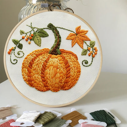 Rubbyoo Embroidery Kit- Pumpkin Easy  Embroidery Kit For Beginners | Cozy Crafts