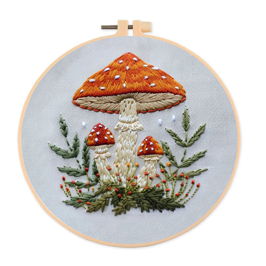 Rubbyoo Embroidery Kit- Mushrooms  Easy  Embroidery Kit For Beginners | Autumn Crafts
