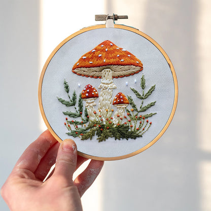 Rubbyoo Embroidery Kit- Mushrooms  Easy  Embroidery Kit For Beginners | Autumn Crafts
