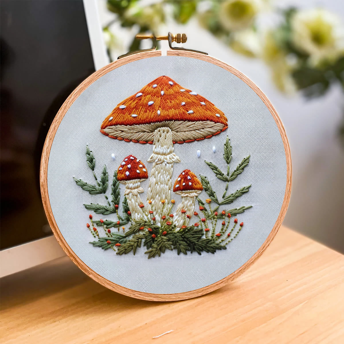 Rubbyoo Embroidery Kit- Mushrooms  Easy  Embroidery Kit For Beginners | Autumn Crafts